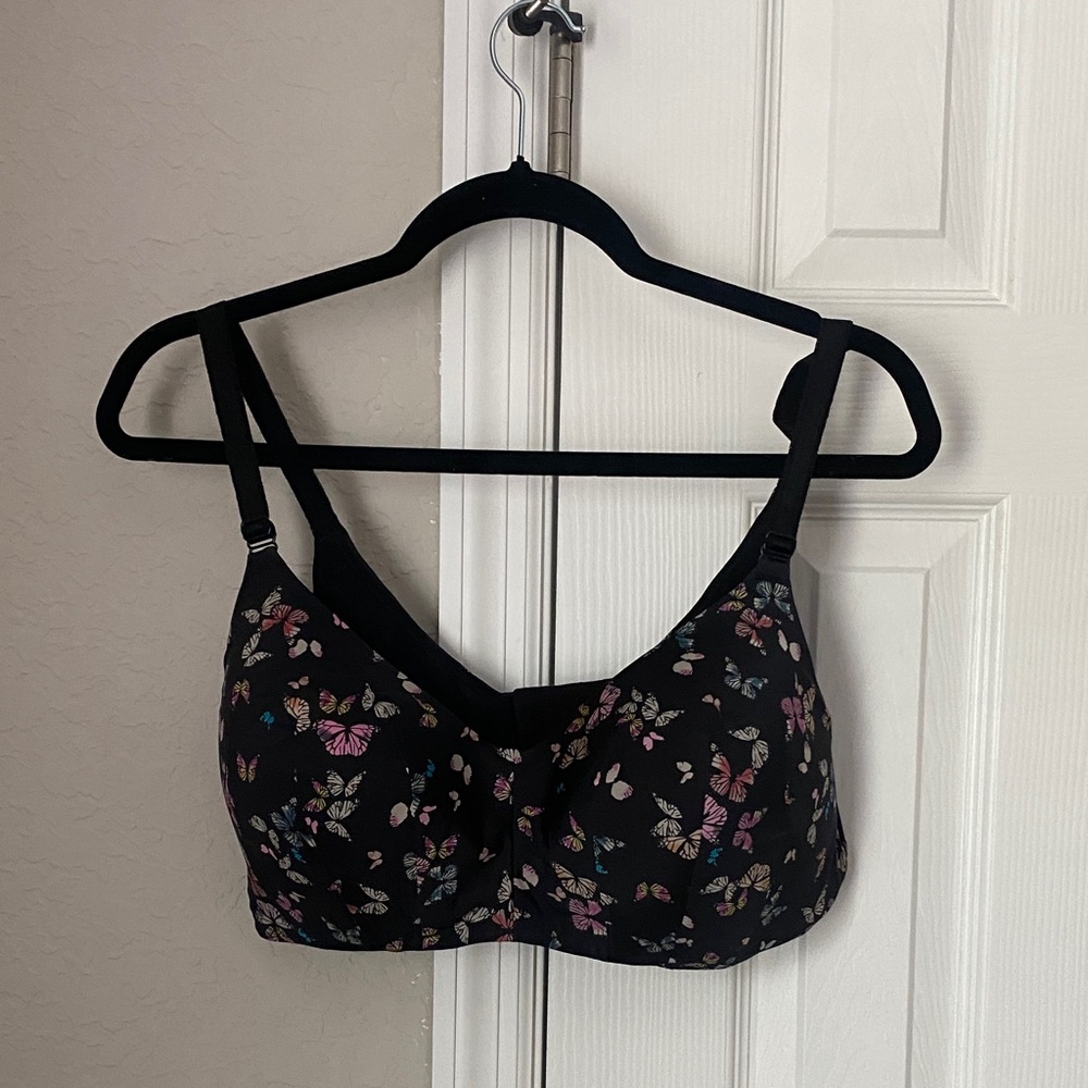 Torrid Black Wireless Bra with Multicolor Butterfly Pattern